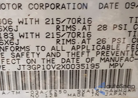 1999 Toyota Rav4 z USA, uszkodzony, nr VIN JT3GP10V2X0035195